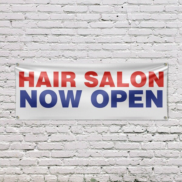 Signmission Hair Salon Now Open, 18 Inch x 48 Inch, Vinyl Banner - B-30689