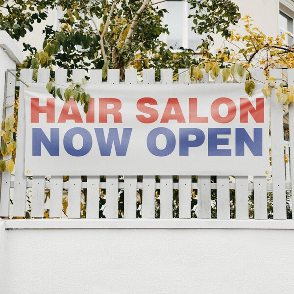 Signmission Hair Salon Now Open, 18 Inch x 48 Inch, Vinyl Banner - B-30689