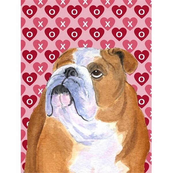 Patioplus 11 x 15 In. Bulldog English Hearts Love Valentines Day Flag; Garden Size - PA631374