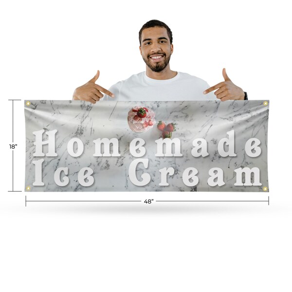 Signmission Homemade Ice Cream, 18 Inch x 48 Inch, Vinyl Banner - B-30696