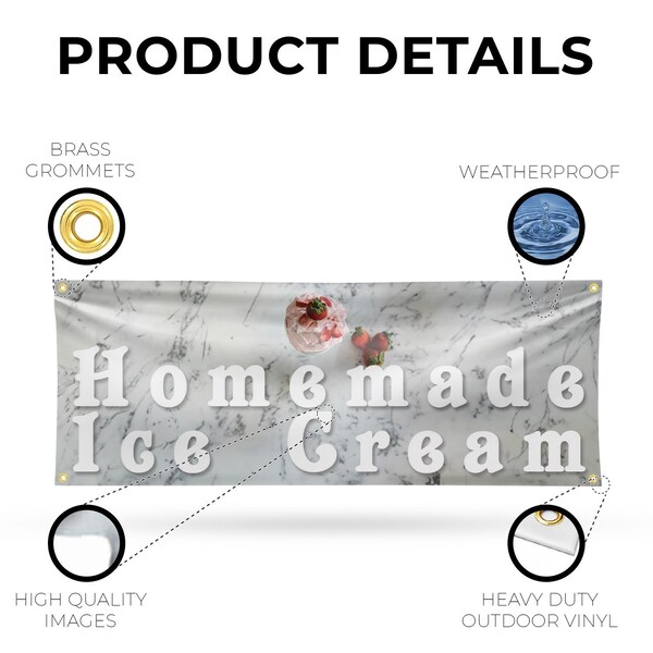 Signmission Homemade Ice Cream, 18 Inch x 48 Inch, Vinyl Banner - B-30696