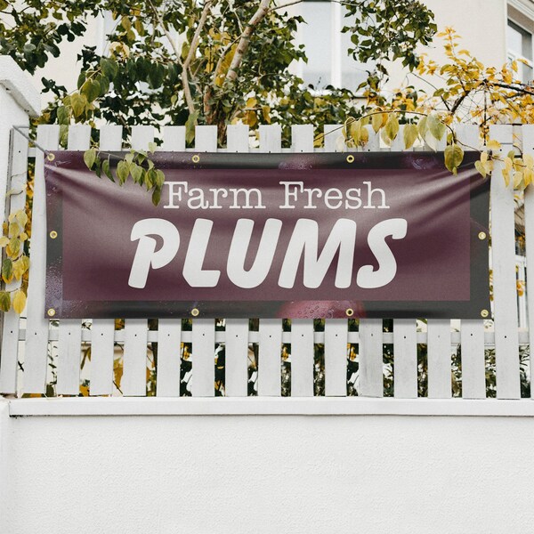 Signmission Farm Fresh Plums, 36 Inch x 96 Inch, Vinyl Banner - B-96-30609