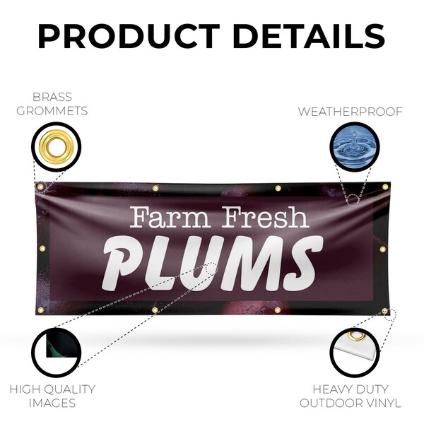 Signmission Farm Fresh Plums, 36 Inch x 96 Inch, Vinyl Banner - B-96-30609