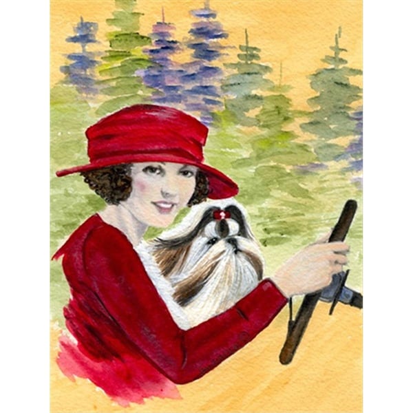 Patioplus Lady driving with her Shih Tzu Flag - Garden Size, 11 x 15 in. - PA55186