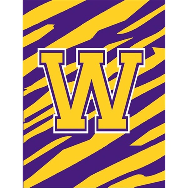 Patioplus 28 x 40 in. Tiger Stripe Purple Gold Letter W Monogram Initial Flag House Size - PA2554789
