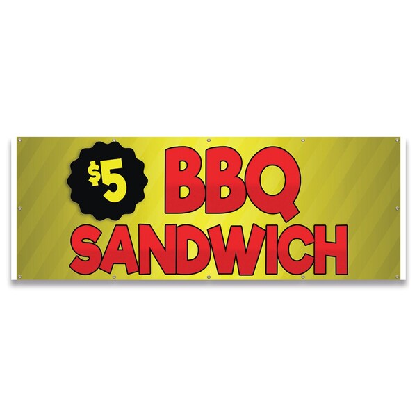 Signmission $5 BBQ Sandwich Banner Concession Stand Food Truck Single Sided - B-120-30001