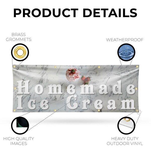 Signmission Homemade Ice Cream, 36 Inch x 96 Inch, Vinyl Banner - B-96-30696