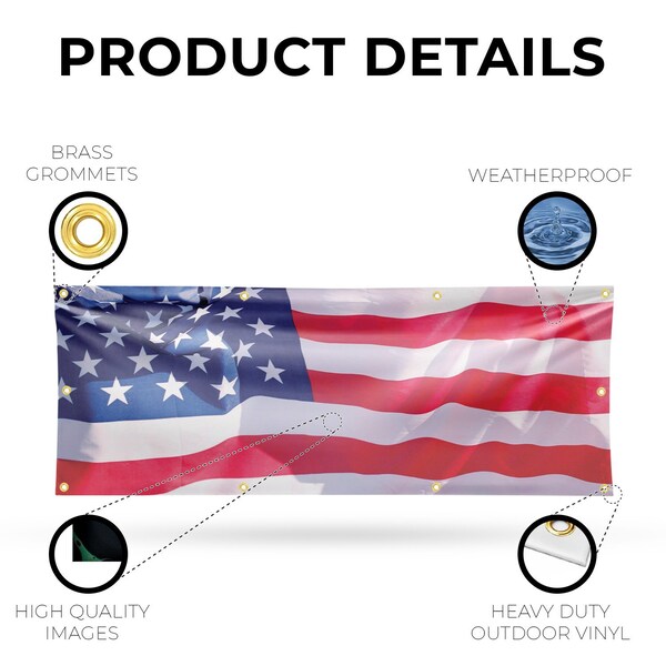 Signmission American Flag, 36 Inch x 96 Inch, Vinyl Banner - B-96-30461