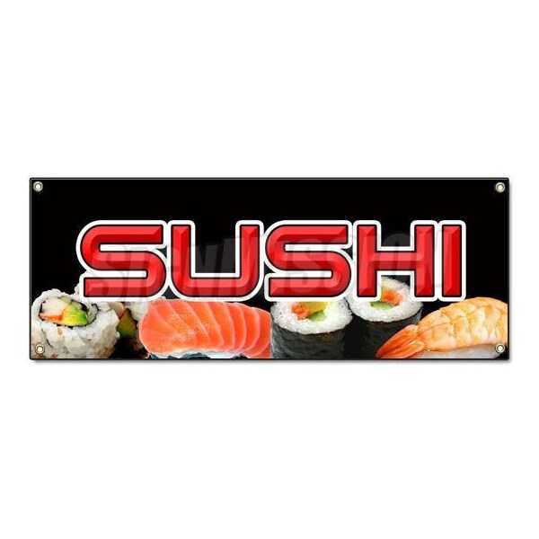 Signmission SUSHI BANNER SIGN sashimi ramen noodles soba japanese japan udon sake - B-SUSHI
