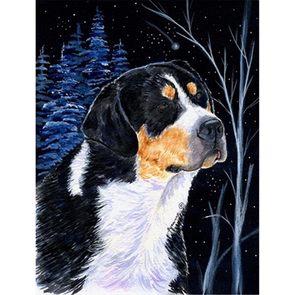 Patioplus Starry Night Bernese Mountain Dog Canvas Flag - House Size, 28 x 40 in. - PA2554465