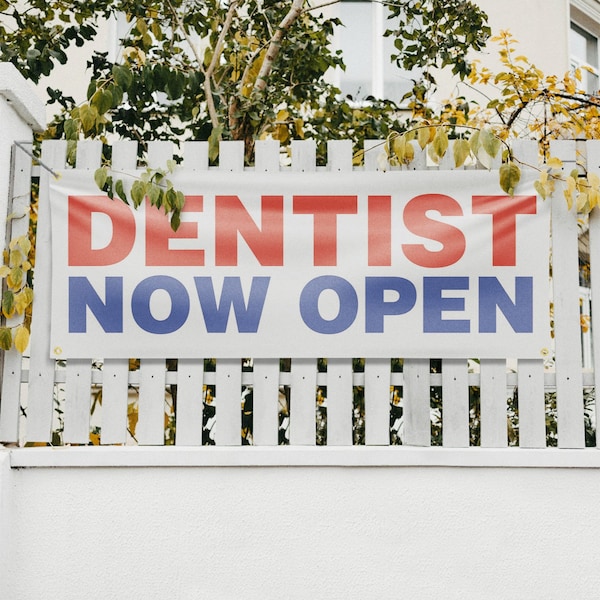 Signmission Dentist Now Open, 18 Inch x 48 Inch, Vinyl Banner - B-30541