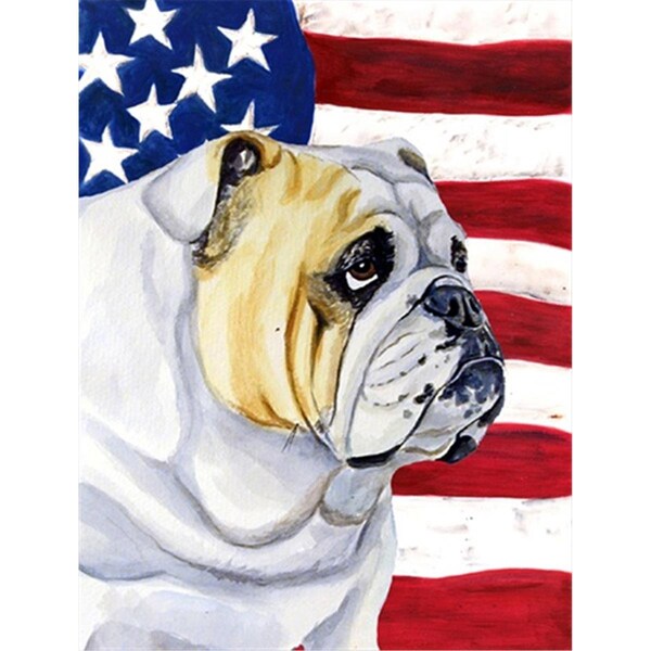 Patioplus 28 x 40 in. USA American Flag with English Bulldog House Size Canvas Flag - PA2554598