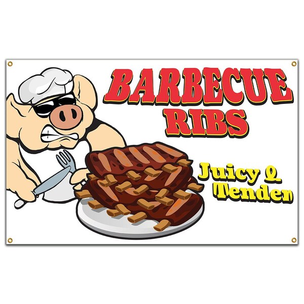 Signmission Barbecue Ribs Banner Concession Stand Food Truck Single Sided - B-BARBECUE RIBS19