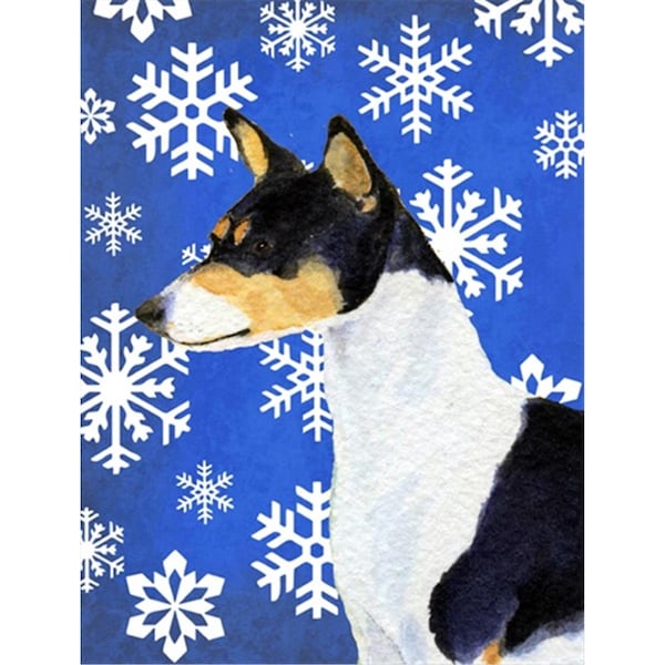 Carolines Treasures 28 x 40 in. Basenji Winter Snowflakes Holiday Flag Canvas House Size - SS4652CHF