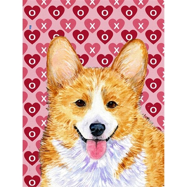 Patioplus 11 x 15 In. Corgi Hearts Love And Valentines Day Portrait Flag; Garden Size - PA759087