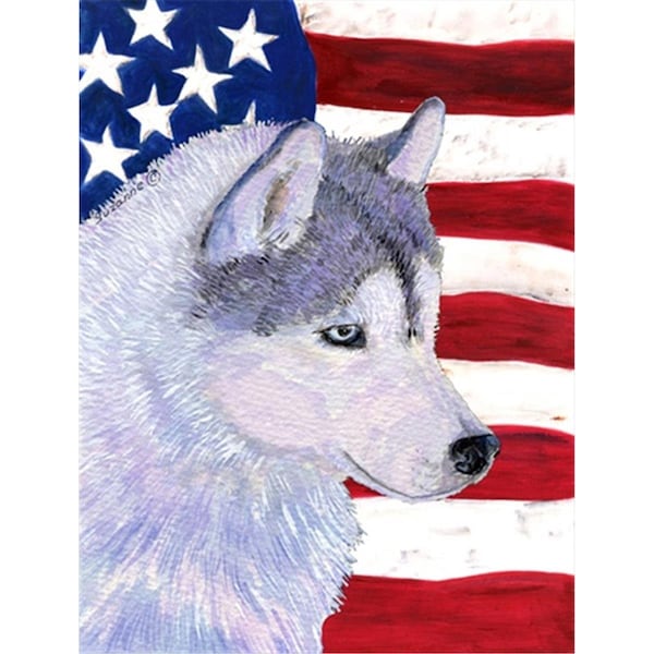 Patioplus 28 x 40 in. Usa American Flag With Siberian Husky Flag Canvas House Size - PA2554827