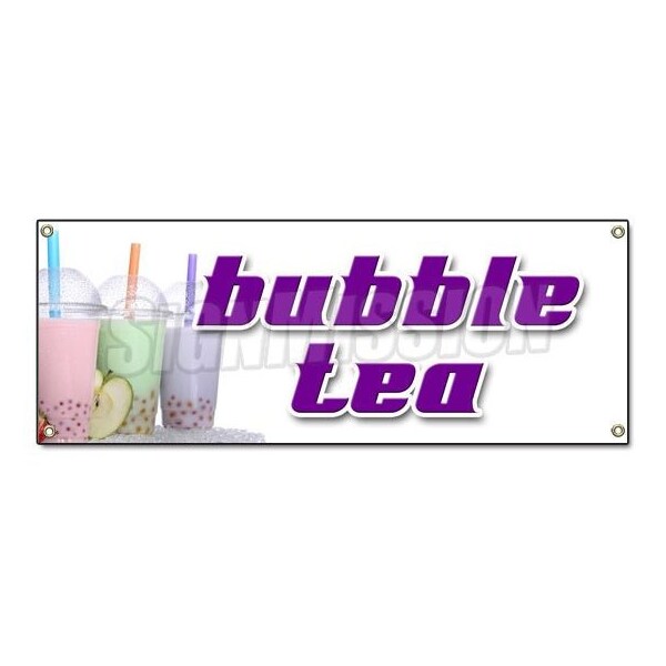 Signmission Bubble Tea Banner Heavy Duty 13 Oz Vinyl with Grommets Single Sided - B-BUBBLE TEA