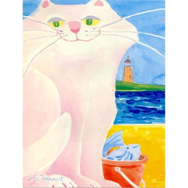 Carolines Treasures 28 x 40 in. White Cat By The Lighthouse Flag Canvas House Size - 6018CHF