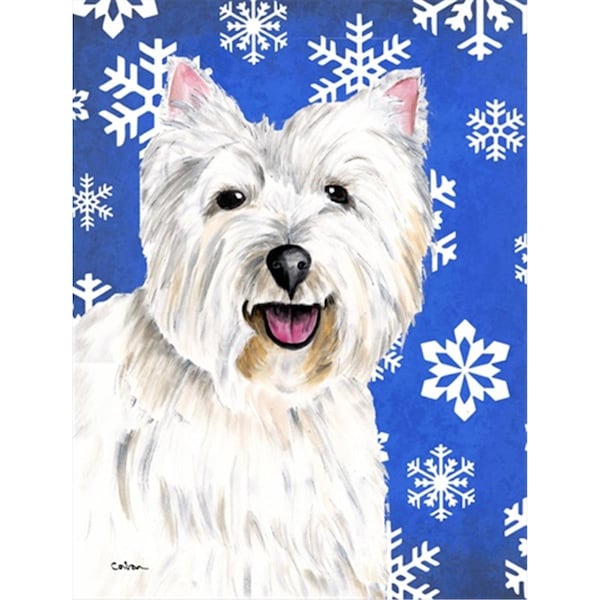 Carolines Treasures 28 x 40 in. Westie Winter Snowflakes Holiday House Size Canvas Flag - SC9370CHF
