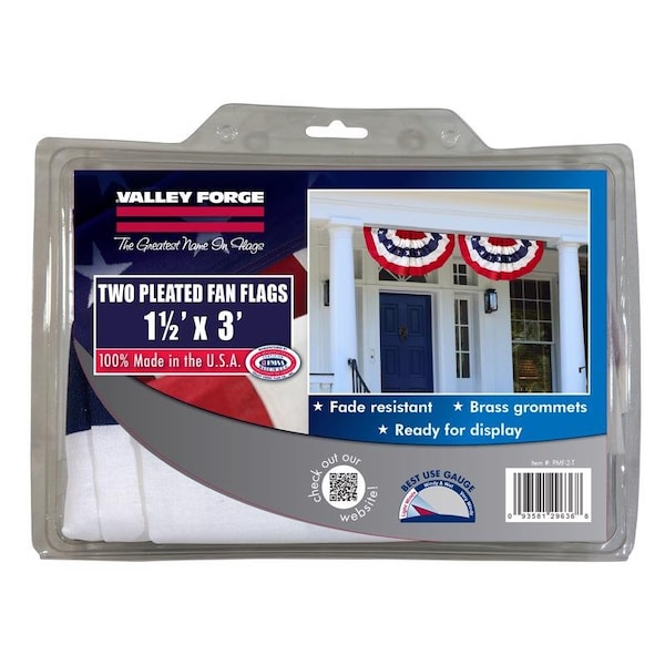 Valley Forge Valley Forge American  Pleated Flag 18 in. H X 36 in. L - PMF-2-T