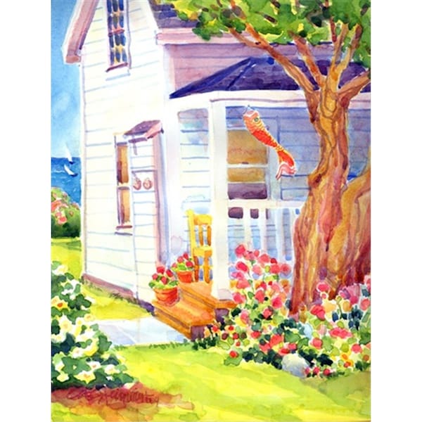 Patioplus 28 x 40 in. White Cottage House At The Lake Or Beach Flag Canvas House Size - PA2554795