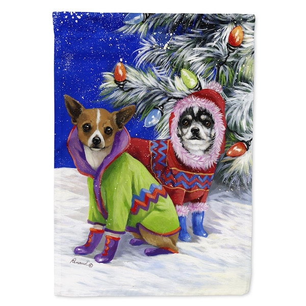 Carolines Treasures 28 x 0.01 x 40 in. Chihuahua Christmas Snowflakes Canvas House Flag - PPP3071CHF