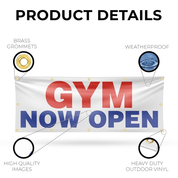 Signmission Gym Now Open, 48 Inch x 120 Inch, Vinyl Banner - B-120-30684