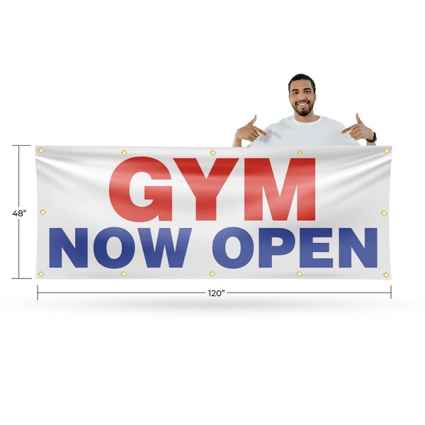Signmission Gym Now Open, 48 Inch x 120 Inch, Vinyl Banner - B-120-30684
