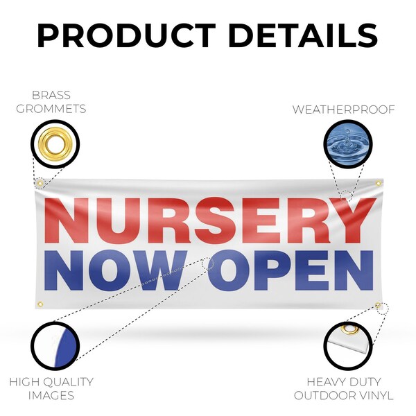 Signmission Nursery Now Open, 18 Inch x 48 Inch, Vinyl Banner - B-30767