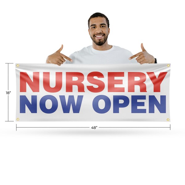 Signmission Nursery Now Open, 18 Inch x 48 Inch, Vinyl Banner - B-30767