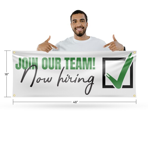 Signmission Join Our Team Now Hiring, 18 Inch x 48 Inch, Vinyl Banner - B-30713
