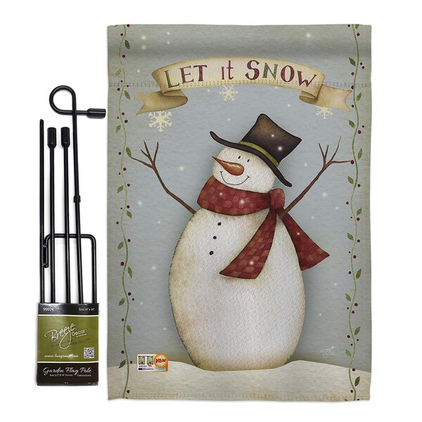 Gardencontrol 13 x 18.5 in. Let it Snow Happy Snowman Winter Christmas Vertical Dbl Sided Garden Flag Set - GA4099998