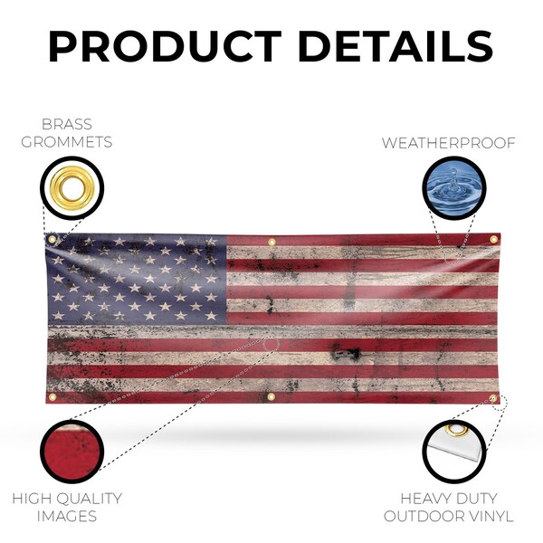 Signmission Rusty American Flag, 24 Inch x 72 Inch, Vinyl Banner - B-72-30841