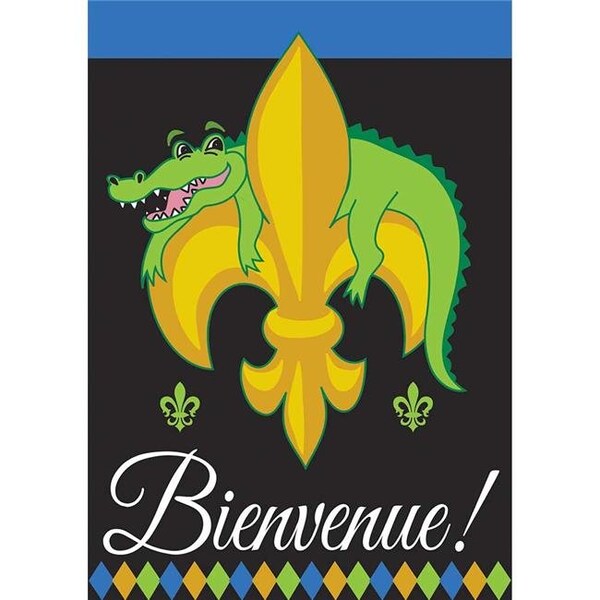 Dicksons Dicksons 01090 Bienvenue Alligator Fleur de Lis Double Applique Garden Flag - 1090