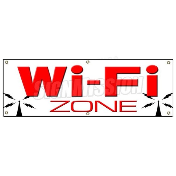 Signmission WI-FI ZONE BANNER SIGN wifi internet cafe hotspot free coffee shop WIFI hot - B-72 WIFI ZONE
