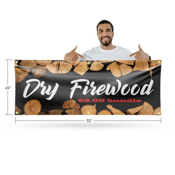 Signmission Dry Firewood $3.00 a Bundle, 24 Inch x 72 Inch, Vinyl Banner - B-72-30552