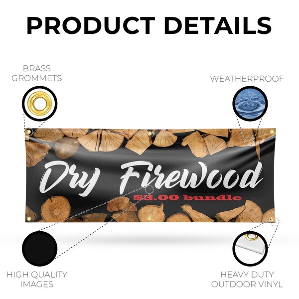 Signmission Dry Firewood $3.00 a Bundle, 24 Inch x 72 Inch, Vinyl Banner - B-72-30552
