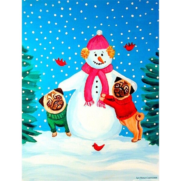 Patioplus Snowman with Pug Winter Snowman Flag - Garden Size, 11 x 15 in. - PA55177