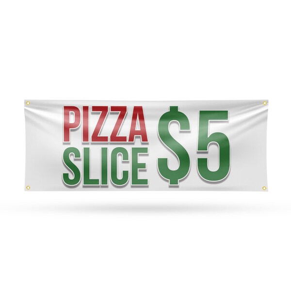 Signmission Pizza Slice $5, 18 Inch x 48 Inch, Vinyl Banner - B-30809