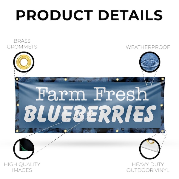 Signmission Farm Fresh Blueberries, 36 Inch x 96 Inch, Vinyl Banner - B-96-30580