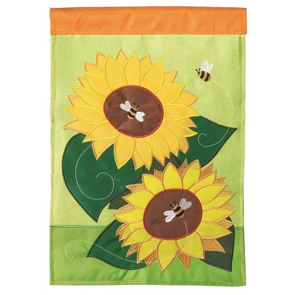 Dicksons Dicksons M001089 29 x 42 in. Flag Double Applique Sunflowers & Bees Burlap - Large - M001089