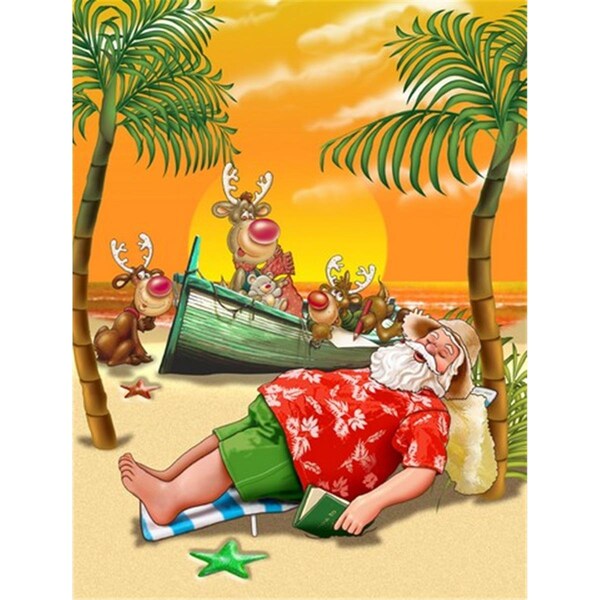 Carolines Treasures Beach Christmas Santa Claus Napping Flag Canvas House Size - APH5149CHF