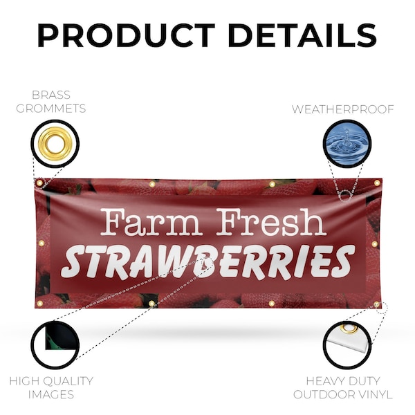 Signmission Farm Fresh Strawberries, 36 Inch x 96 Inch, Vinyl Banner - B-96-30616