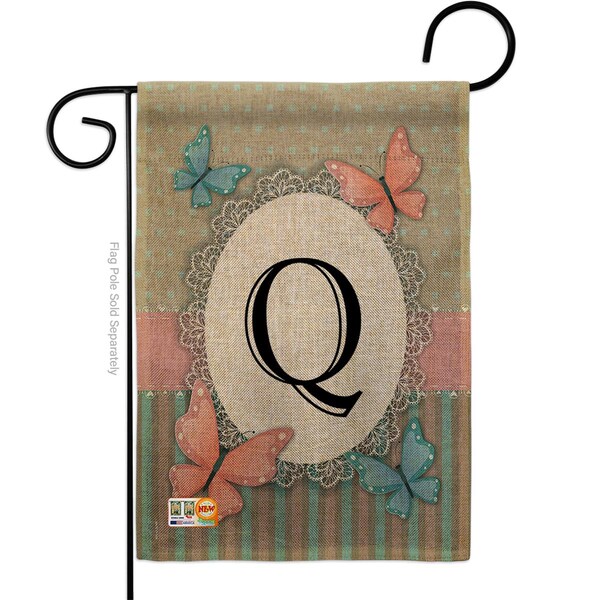 Gardencontrol 13 x 18.5 in. Butterflies Q Initial Burlap Garden Friends Bugs & Frogs Vertical Double Sided Flag - GA4137137