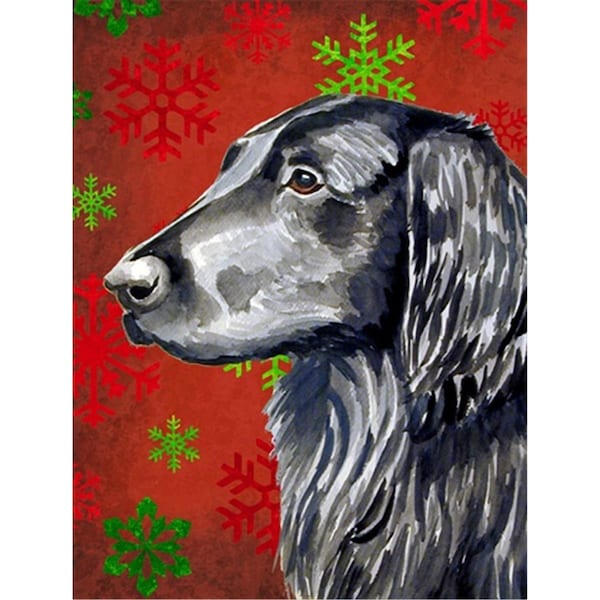 Patioplus 11 x 15 In. Flat Coated Retriever Red Green Snowflakes Holiday Christmas Flag; Garden Size - PA246788