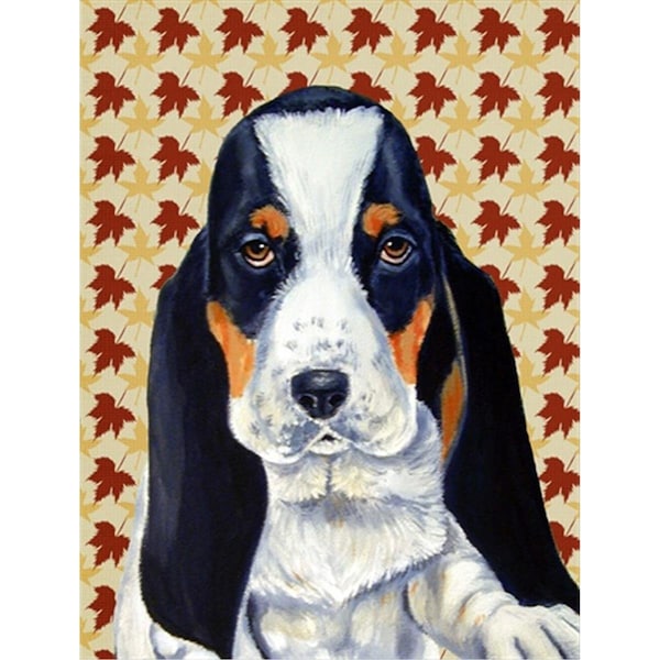 Carolines Treasures 28 x 40 In. Basset Hound Fall Leaves Portrait Flag Canvas- House Size - LH9104CHF