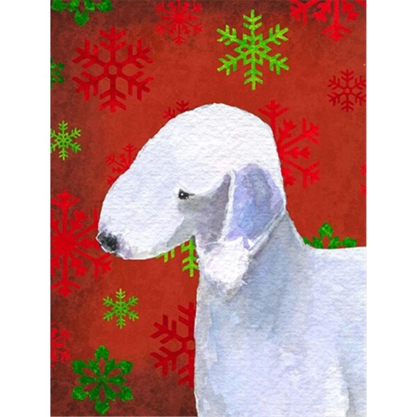 Patioplus 11 x 15 in. Bedlington Terrier Red And Green Snowflakes Holiday Christmas Flag Garden Size - PA246903