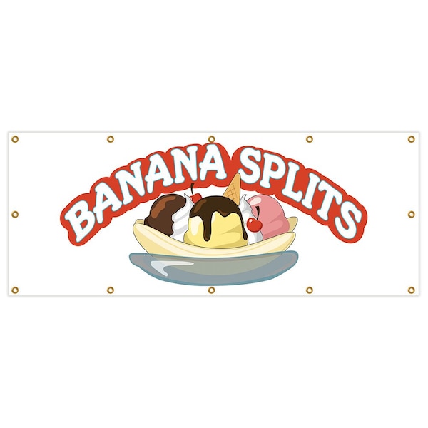 Signmission Banana Splits Banner Heavy Duty 13 Oz Vinyl with Grommets - B-120 BANANA SPLITS