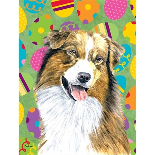 Carolines Treasures 11 x 15 in. Australian Shepherd Easter Eggtravaganza Garden Size Flag - SC9477GF