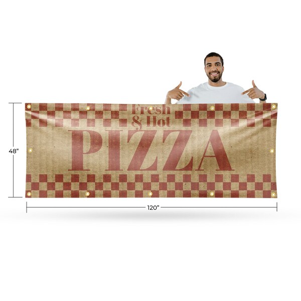 Signmission Fresh & Hot Pizza, 48 Inch x 120 Inch, Vinyl Banner - B-120-30651